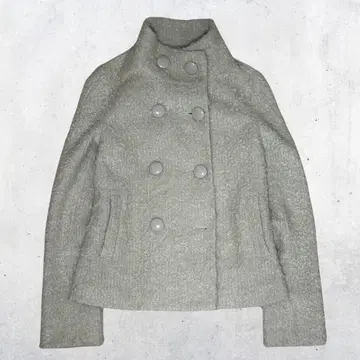 그레이 더블 브레스트 하이넥 코트