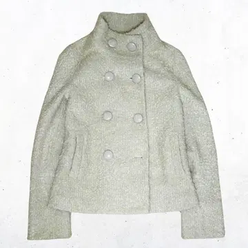 아이보리 더블 브레스트 하이넥 코트