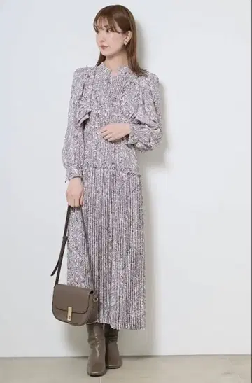 SNIDEL 올 패턴 롱 원피스 모카 0 뒷 리본 이너 포함