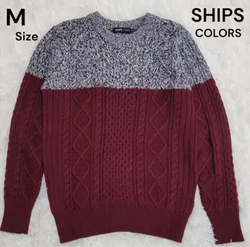 SHIPS colors 버건디 레드 그레이 니트 M 울