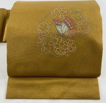 나고야 오비 나비 매실 상량 자수 황토색