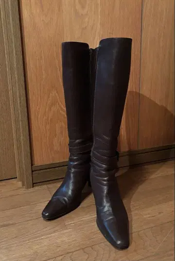 마리끌레르 다크 브라운 가죽 롱 부츠 24cm