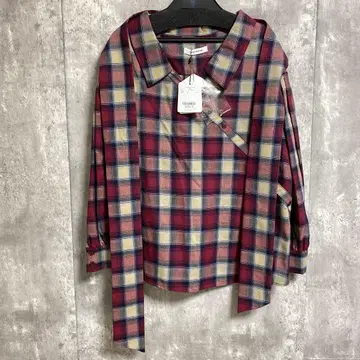 택 포함 미사용 레디메이드 긴팔 블라우스 체크