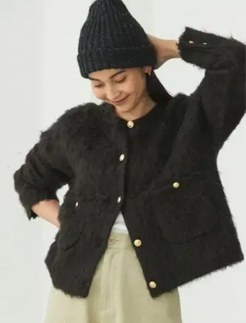 BABYLONE 바빌론 샤기 니트 가디건 네이비 골드 버튼