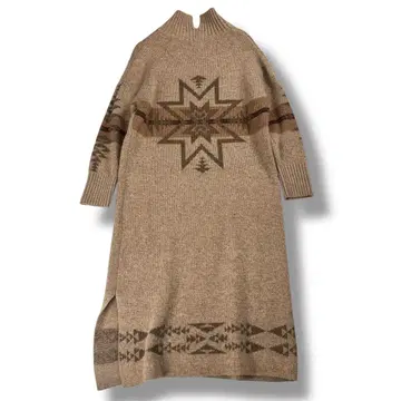 [ 새상품급 ] 펜들턴 네이티브 무늬 하이넥 니트 롱 원피스 브라운