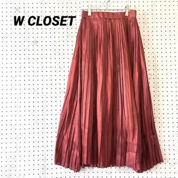 더블 클로젯 광택 플리츠 스커트 더스티 레드 (M) 허리밴딩