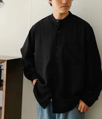 어반 리서치 밴드 카라 셔츠 블랙