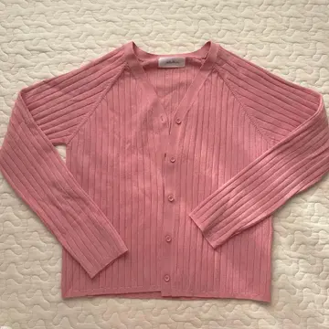 핑크 리브 V넥 가디건 미라 오웬 Mila Owen