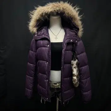 헤이세이 갸루 y2k 그런지 퍼 달린 다운 자켓 보라색 퍼플