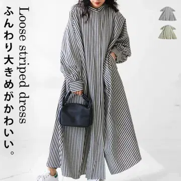 [택 포함 새상품] antiqua 스트라이프 패턴 원피스 밴드 카라