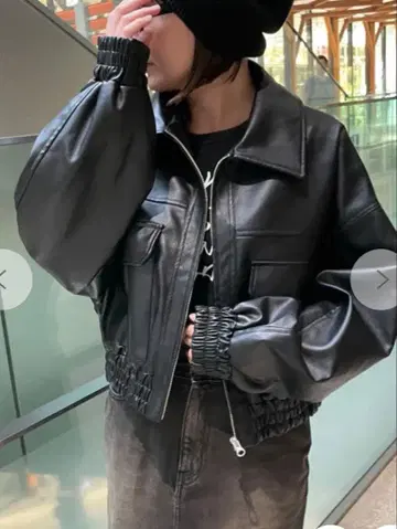 WEGO 레더 숏 블루종 합성 피혁 크롭 자켓 블랙