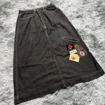 핑크하우스 90s 블랙 데님 롱 스커트 와펜 당시 제품