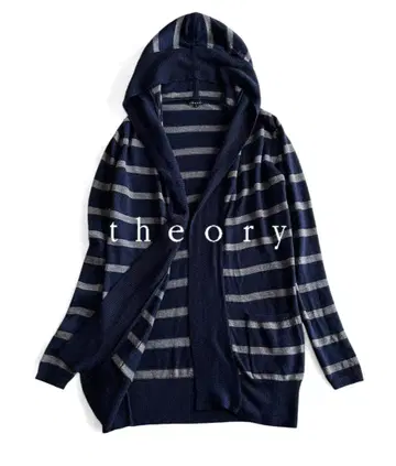 띠어리 경량 고급 울 100% 후디드 보더 니트 가디건