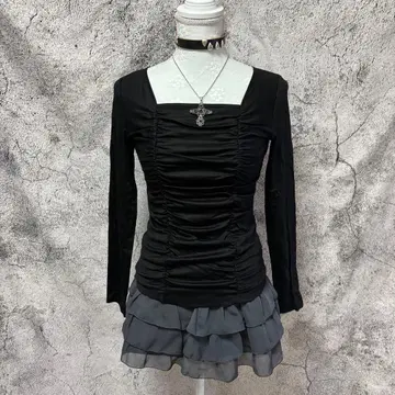 y2k 00s 다크코어 주름 티셔츠 피치 티 발레코어