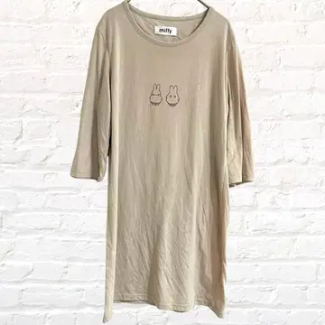 미피 티셔츠 원피스 미디 기장 7부 소매 미피 베이지 M