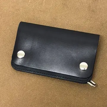 트래커 지갑 미들 블랙 2층 극박 히메지 가죽