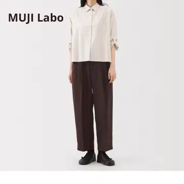 MUJI labo 유니폼 소재로 만든 턱 와이드 팬츠 브라운