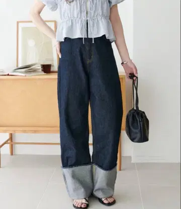 DISCOAT US 코튼 데님 롤업 팬츠 네이비 사이즈 M