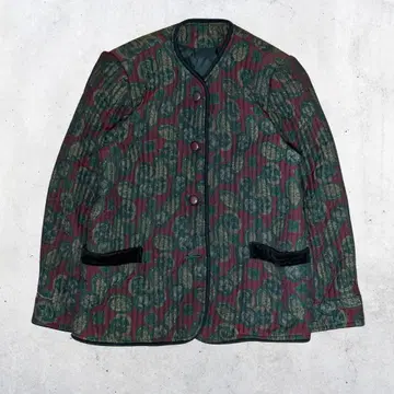 00s 빈티지 노카라 퀼팅 자켓 그린/레드