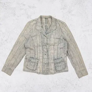 데님풍 세로 스트라이프 패턴 얇은 소재 테일러드 자켓 경량 겉옷