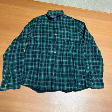 BEAMS 그린 계열 체크 셔츠