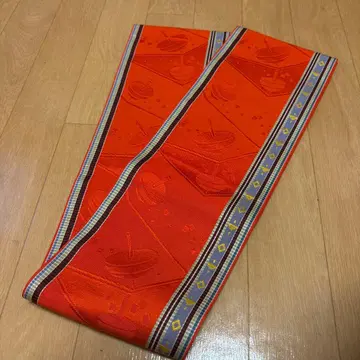 주홍색 무늬 반폭 오비