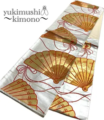 ZZ0716 후쿠로 오비 육통 실버 골드 424cm 기모노 오비 선문양