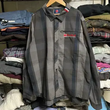 미국 빈티지 의류 Red Bull 워크 셔츠 체크 무늬 긴팔 셔츠 XL