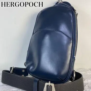 엘르고포크 바디백 왁싱 가죽 네이비 사선 남성용