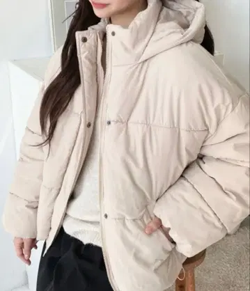 에코 다운 후드 블루종 moment+ 베이지 L