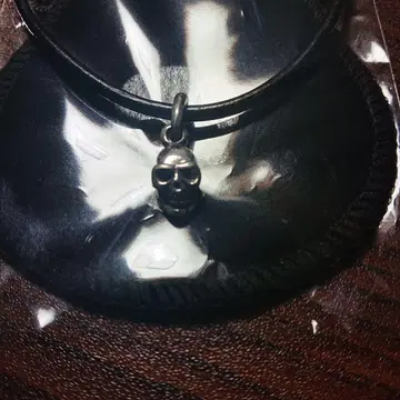 스컬 해골 펜던트 가죽 초커 목걸이 실버925 [ 새상품 ]