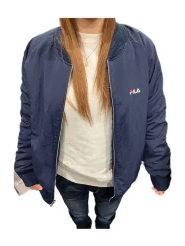 FILA 네이비 플리스 봄버 자켓 리버서블