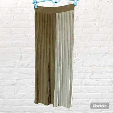 50129 INDIVI 바이컬러 니트 플리츠 스커트 베이지 S