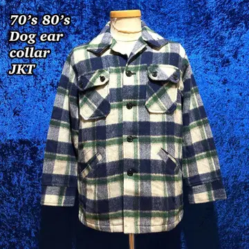 70s 80s 울 / 아크릴 도그 이어 칼라 자켓