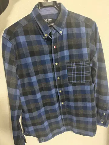 BEAMS HEART 파랑 블랙 체크 L 사이즈 셔츠