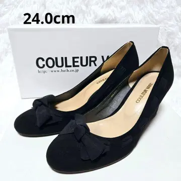 [ 새상품급 ] 크롤 발리에 리본 포함 웨지힐 펌프스 24.0cm 블랙
