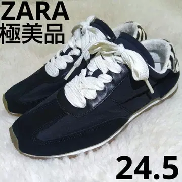 컨디션 최상 ZARA 제브라 패턴 스니커즈 블랙 스웨이드 24.5