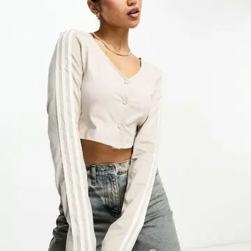 미사용 택 포함 adidas 베이지 상의 가디건 숏 기장 3xl