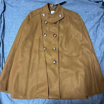 브라운 더블 브레스트 케이프 코트