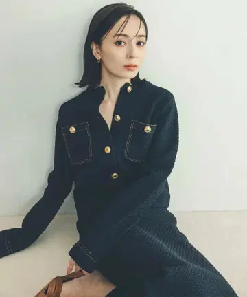 [새상품] anuans 아뉴앙스 노카라 니트 자켓 네이비