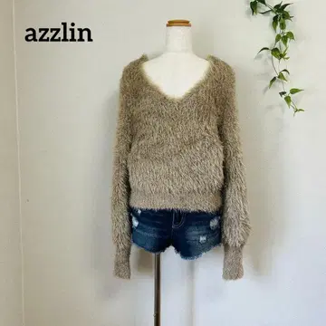 컨디션 최상 더즐린 라메 샤기 볼륨 니트 V넥 베이지 [ F ]