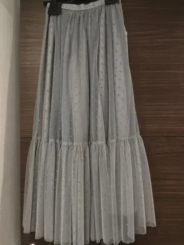 아메리빈티지 도트 무늬 블루 그레이 롱 플리츠 스커트