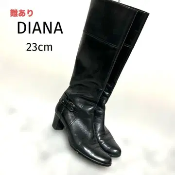 하자 있음 다이애나 블랙 가죽 롱 부츠 23cm (힐 6cm)