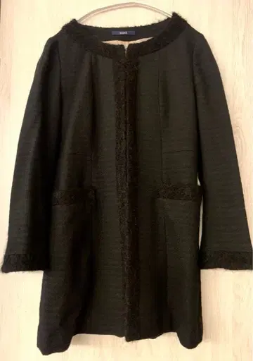 ROPE 9호 사이즈 노카라 트위드 블랙 자켓 아우터