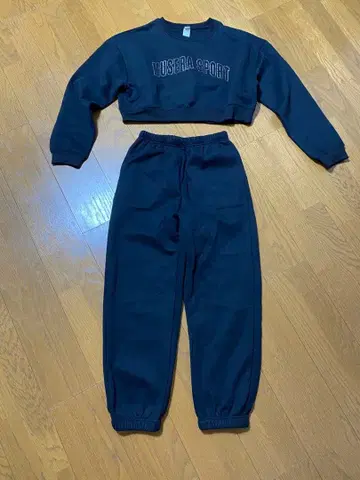 블랙 크롭 맨투맨 세트