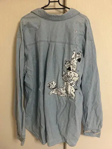 디즈니 101마리 강아지 자수 긴팔 데님 셔츠 라이트 블루