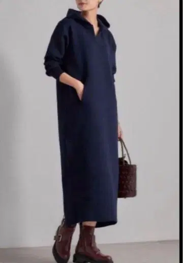 스타일 델리 니트 후드티 원피스 네이비 사이즈 02