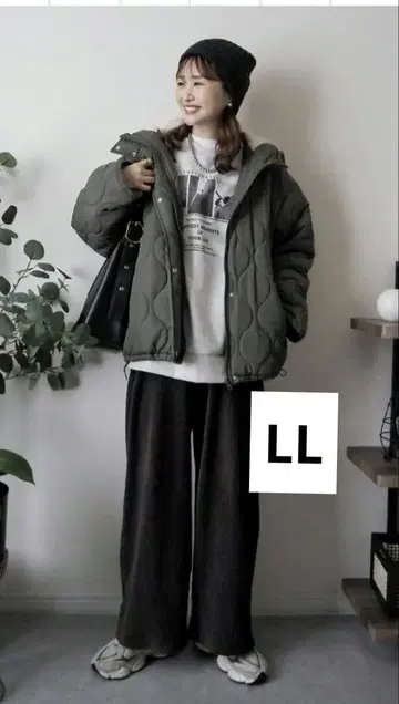 시마무라 새상품 omi 후드 보아 퀼트 블루종 LL