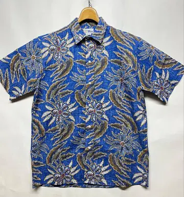 데드스탁 레인스푸너 반팔 올 패턴 코튼 하와이안 셔츠 파랑 베이스 L