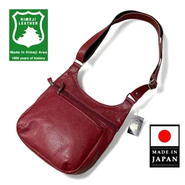 새상품 일본산 천연 가죽 히메지산 가죽 빨간색 와인 레드 숄더백